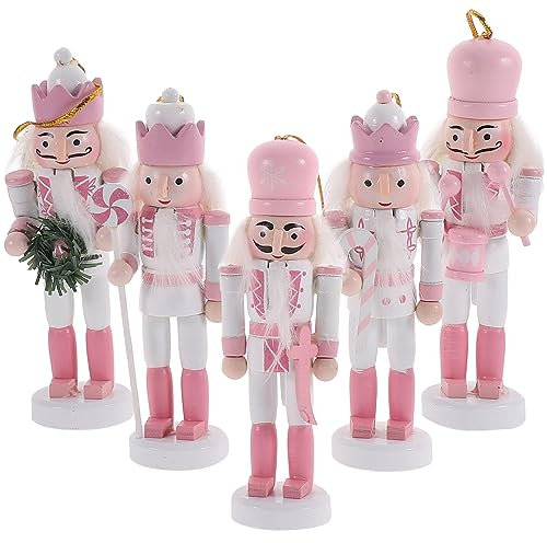 MHFOOU 5 Stück rosa Nussknacker-Soldat, weihnachtliche Nussknacker-Dekorationen, 12,7 cm hoch, Weihnachts-Nussknacker-Figuren zum Aufhängen an Baum und Feiertags-Handwerk