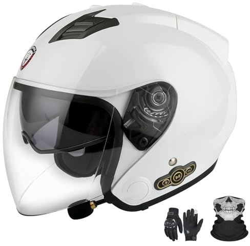 GNIUBBDB Casco Jet Bluetooth Casco Moto Certificazione ECE Casco Bluetooth Integrato Casco Jet Scooter Casco Scooter Casco Jet Uomo Donna con Doppia Visiera C,M (57-58cm)