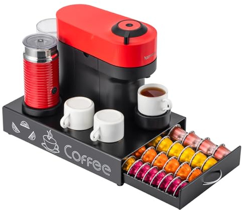 FlagShip Support de dosettes de café Vertuo pour dosettes de café Nespresso en métal noir compatible avec toutes les tailles de dosettes Vertuo
