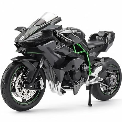 Risopen Compatible for 1:12 Kawasaki Ninja H2R Motorcycle Model Toy Die-cast Metal Mini Motorbike Toy for Boys and Adults Black Moto Model Collectible Gift