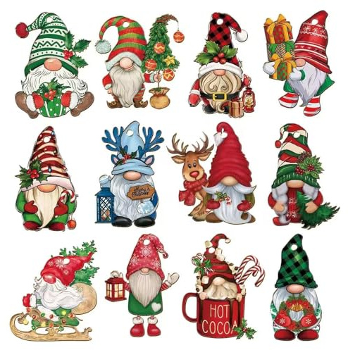 TOFBS Weihnachten Anhänger 36 Stück Zwerg Ornamente Aus Holz Hängeornamente Christbaumschmuck Set Geeignet für Festivals Partys Innen und Außenfenster （Spezifikation#3）