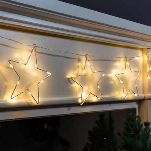 Spetebo Lichterkette mit 8 LED Sternen warm weiß - 200 cm - Weihnachts Deko Beleuchtung Batterie betrieben - Advent Winter Lichtervorhang Fenster Wand Dekoration