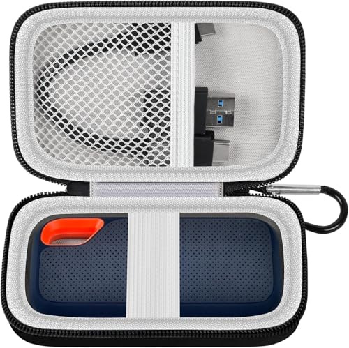 GWCASE SSD Case for SanDisk Extreme Portable External Solid State Drive | Hard EVA Shell, Elastic Strap, USB Cable Pocket and Carabiner for Creators, Field Work and Travel, Case Only