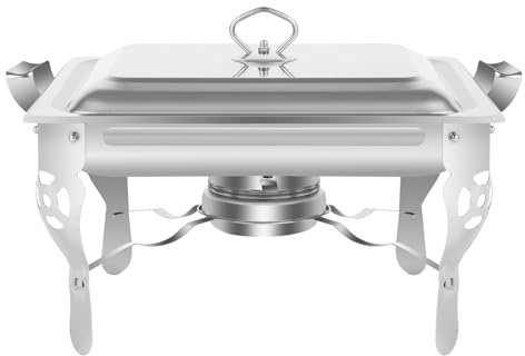 Edelstahl Chafing Dish Set 6L Food Warmer Server Speisewärmer mit Halterung Hält Speisen für Events Warm Silber