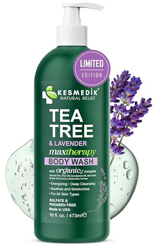 KESMEDIK Tea Tree Lavender Body Wash MaxTherapy, Itchy Skin Relief, Antifungal Defense, Fights Body Odor, Soothes Jock Itch & Athlete's Foot, Intimate Wash, Men & Women, 16 fl oz, Limited Edition