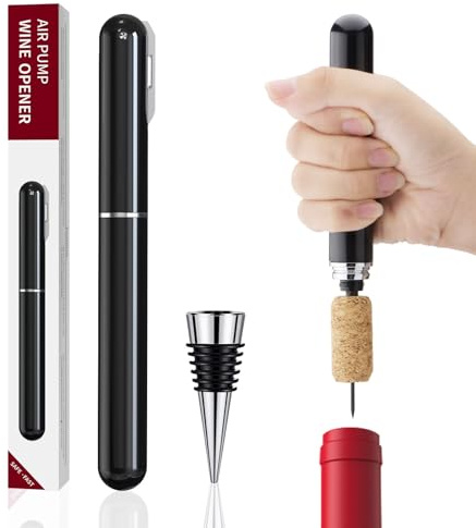 Tycoonest Juego de Sacacorchos Vino de Aire a Presión, Abrebotellas Portátil con Corta Cápsulas y Reutilizables Tapones de Botella, Accesorios Vino Práctico para Viaje Fiesta Boda