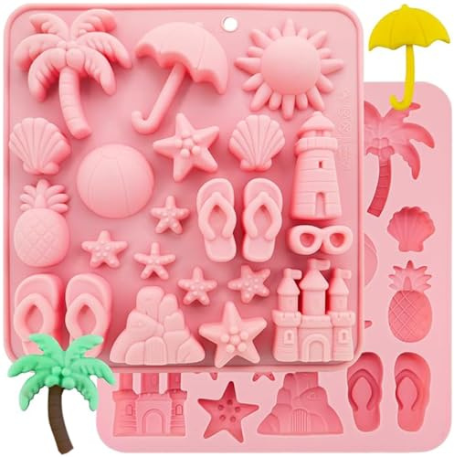 XFSRG 2 moules Plage Vacances Fondant Moule Silicone pour Petit gâteau Décoration,pour loisirs créatifs, décoration de gâteau