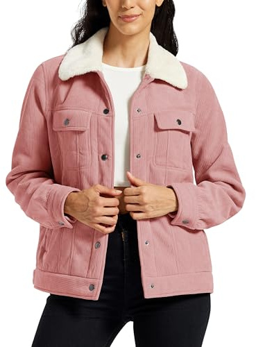 MoFiz Giacca da Donna in pile Giubbotto Invernale Corduroy con Bottoni Maniche lunghe Giacche casual alla moda con 4 tasche Rosa Taglia EU L