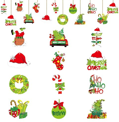 24PCS Wooden Christmas Ornaments, 12 Muster zum Thema Weihnachten Hängender Mit Seilen Weihnachtsbaum Winterfest Party Geschenk Weihnachtsschmuck Holz Decorations (D)