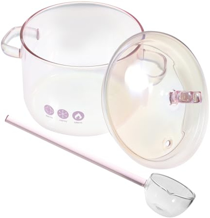 BAZEITFLOW Olla de Vidrio Rosa de 1500 Ml con Doble Asa y Cuchara, Fácil de Limpiar y Manejar, Adecuado para Cocinar Sopas y Estofados en Reuniones Familiares