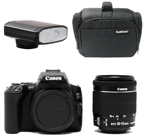 KamKorda Camera Bag + Flash + 250D DSLR Camera + 18-55 3.5 III Lens Black, 24.1 megapixels, APS-C / 22.3 x 14.9 mm CMOS sensor, Built-in WiFi/Bluetooth + 2 Year Warranty