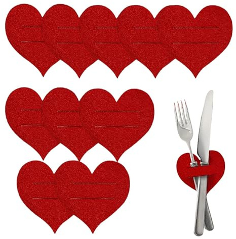 Besteck-Organizer | 10 Stück Herz-Bestecktaschen | Filz-Besteckhalter für Party – für Valentinstag, Abendessen, Hochzeit, Geburtstag, Muttertag, Verlobung