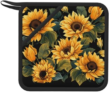 Set di 1 presina in silicone resistente al calore, con tasche, girasoli, presine da forno, antiscivolo, per cucina, barbecue, accessori da cucina, 20 x 20 cm