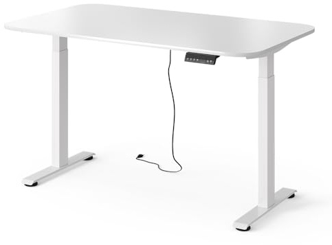 Vicco Schreibtisch höhenverstellbarer Elevate, Weiß, 140 x 80 cm | 2 Motoren, zur elektrischen Höhenanpassung für ergonomisches Arbeiten