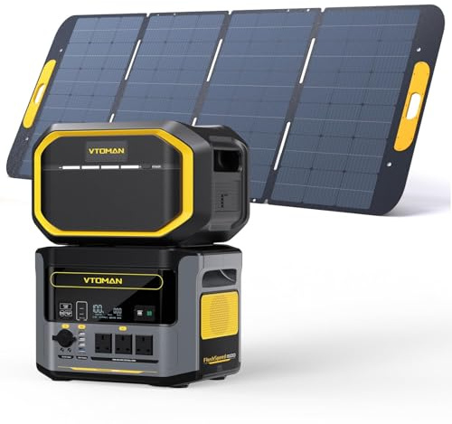 VTOMAN FlashSpeed 1500 Portable Power Station Bundle with Extra Battery & 400W Solar Panel Included, 1500W/3096Wh Solar Generator LiFePO4 Battery Power Station for Camping, RV, Travel, Home Outages