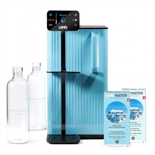 LANGWATER Autisch Osmoseanlage mit anpassbarer Mineralisierung | Umkehrosmoseanlage mit UV Heißwasserspender & Mineralien aus 2 Swiss-made Mineral-Packs Keine Installation Optimale Hydration