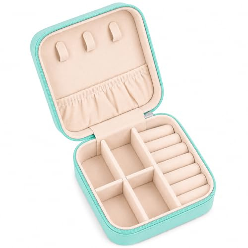 Schmuckkästchen Reise, Schmuck Reiseetui für Damen, Mini Schmuckbox Leder, Reise Schmuck Etui, Schmuckaufbewahrung tragbar für Ohrringe, Halsketten, Ringe, Geschenkidee für Damen, Mädchen (Blau)