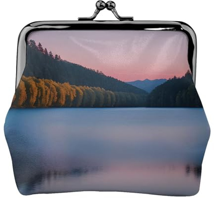 Lake Under Sunset - Cartera de piel sintética de microfibra estampada con cierre de beso para organizar el cambio de llaves del lápiz labial