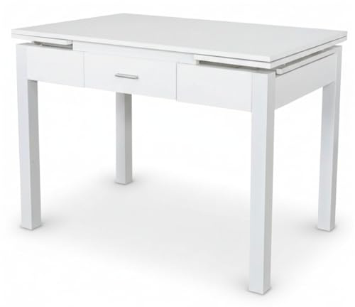 Noorsk Design Mesa Cocina Extensible - Medidas 100/150X60x75 cm. - Mesa de Cocina con cajón - Disponible en Color Blanco y Roble. (Blanco)