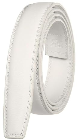 Rconedy Correa de cuero con trinquete sin hebilla, color blanco, 3,1 cm de ancho, para cinturones de hebilla automática, 110/120/130 cm de longitud, blanco, 110 cm