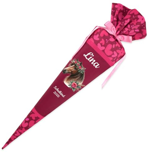 Dein Lieblingsteil Deine Schultüte aus Stoff Kuschel Velvet Wunschmotiv individualisierbar mit Wunschname personalisierbar 70 cm 85 cm – Mädchen (Modell 14: Boho Pferd, 85 cm ohne Kissen)