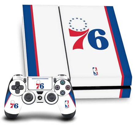 Head Case Designs Officially Licensed NBA White Design Philadelphia 76ers Logo Vinyl Sticker Gaming Skin Decal Cover Compatible With Sony PlayStation 4 PS4 Console and DualShock 4 Controller Bundle