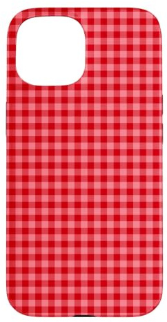 Custodia per iPhone 15 Rosso Rosa Mini Gingham Carino Piccolo Check Cottagecore Preppy
