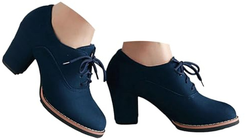 Generisch 2026 Botines para mujer con cordones y tacón de bloque lisos informales para invierno en diseño moderno, azul, 39 EU