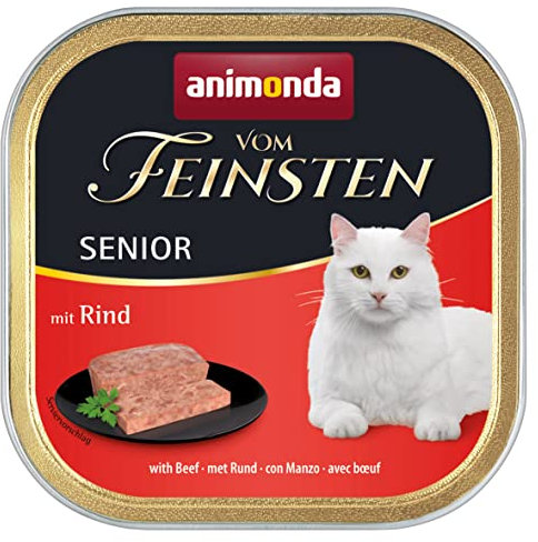 animonda vom Feinsten Senior Katzenfutter nass Nassfutter mit Rind (32x 100g), Katzenfutter ab 7 Jahren, ohne Getreide ohne Zucker, mit frischen, fleischigen Zutaten