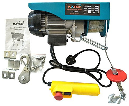 KATSU Paranco Elettrico 250KG 550W In Testa Argano Elettrico con Telecomando e 18M Fune Cavo in Acciaio, per Garage Auto Negozio di Sollevamento Costruzioni
