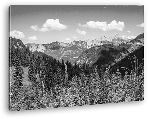 Leinwandbild Wunderschöne Landschaft in den Alpen, weit und ruhig Format: 100x70 cm Effekt: Schwarz&Weiß XXL Kunstdruck Bild auf Keilrahmen/Wandbild/Wohnzimmer Deko