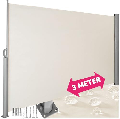 tectake blickdichte Aluminium Seitenmarkise, Wind- und Sichtschutz für Balkon, Garten und Terrasse, ausziehbare Markise für einen Balkon Sichtschutz - 160 x 300 cm, beige