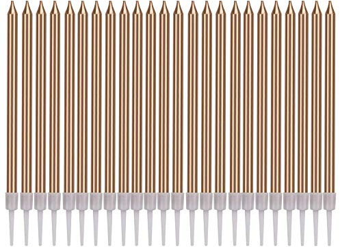 LUTER Metallico Candeline Torta Compleanno Lunghe con Il Titolare Champagne Gold Candele per la Decorazione della Festa Nuziale di Compleanno(24 Pezzi)