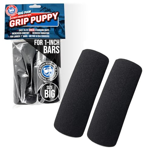 Grip Puppy Big Paw - Motorcycle Grip Covers for 1-inch Larger Handlebars - Ultra-Comfortable Foam Compatible with Heated Grips - Vibration Reducing Bike Grips for Cruisers, Tourers and Custom Builds