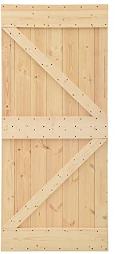 vidaXL Kiefernholz Massiv Schiebetür mit Beschlag Schiebetürsystem Schiebetürbeschlag Holzschiebetür Tür Holztür Laufschiene 90x210cm