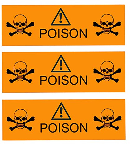Danger Poison Stickers Labels,0.5 x 1.5 Inches Fluorescent Orange with Black Poison Safety Stickers 500 Labels on a Roll