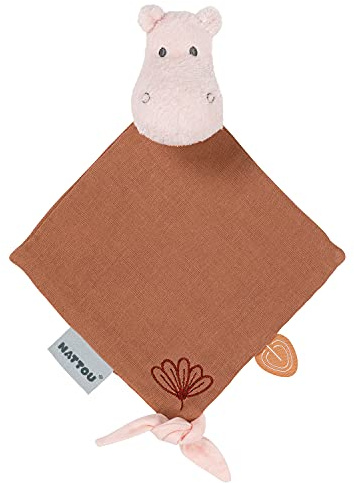 Nattou Mini-Schnuffeltuch aus Baumwolle (Musselin) und Polyester, Nilpferd Susie, Wegbegleiter ab der Geburt, Ca. 25 cm, Susie und Bonnie, Braun