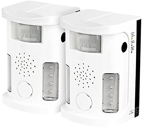 Exbuster Alarm Bewegungsmelder: 2er-Set Ultraschall-Tierschreck mit Bewegungssensor, Alarm, LED-Licht (Katzenschreck Ultraschall, Katzenschreck Garten, wiederaufladbare Batterien)