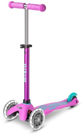 Micro Scooter | Mini Micro Deluxe LED Kids Scooter | 2 to 5 Years | Boys & Girls | Lean-To-Steer Design | Handlebar Adjustable & Removable | Light Up LED Wheels | 50kg Weight Limit | Lavender