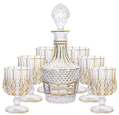 Decanter Bicchieri Whisky Decanter di Whisky di Cristallo Vetro di Cristallo d'oro Bottiglia di Vino Straniero retrò Tazza di Vino Rosso Set di Vino for Uso Domestico 700 Ml / 230 Ml Set da 7 Pezzi
