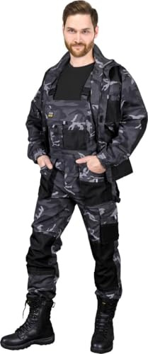 REIS FORECO-B Arbeitslatzhose für Herren | Sicherheitshose | Cargo | Arbeitskleidung | Arbeitshose | Latzhose | Arbeitsanzug | Camouflage-Schwarz | Größe: 56
