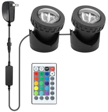 TENSUL Colored Pond Lights with Timer, RGB Fountain Lights IP68 Waterproof, Underwater LED Dimmable Outdoor Light for Fish Tank Pond Fountain Garden Landscape, 2 in Set