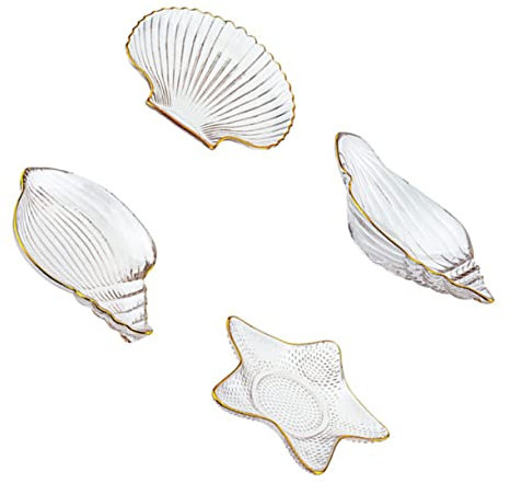 Alipis 4pièces Plateau De Service à Fruits Et Présentoir à Bijoux Assiette De Rangement Verre Étoile De Mer Conque