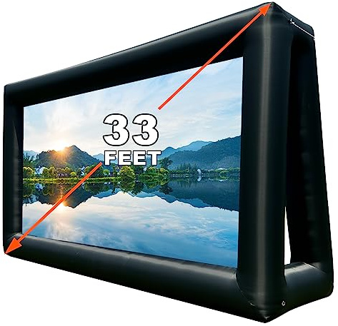 Inflatable Movie Screen Outdoor 33 Feet with Air Blower, Extra Large Blow Up Projector Screen for Outside Movie Nights Home Theater Backyards Pool BBQ Party Fun, Support Front/Rear Projection