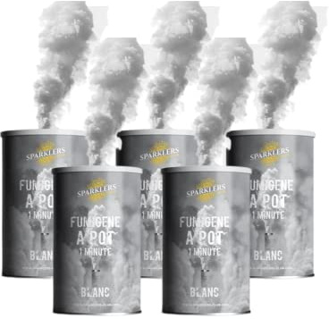 SPARKLERS CLUB Lot de 5 Fumigènes en Pot 1 MINUTE couleur Blanc - Allumage à mèche, durée 60 secondes, fumigene couleur à poser au Sol - fumigene pot au sol Catégorie F1 - LIVRAISON 24/48H