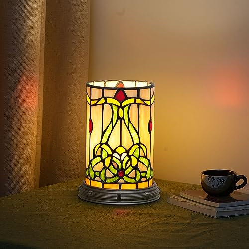 Tiffany Style Vitrail Matam Lampe de Table Salon Chambre Chevet Fleur Vase Décor Petite Veilleuse Mignon Enfants Accent Led Cylindre Vintage Lampe de Bureau