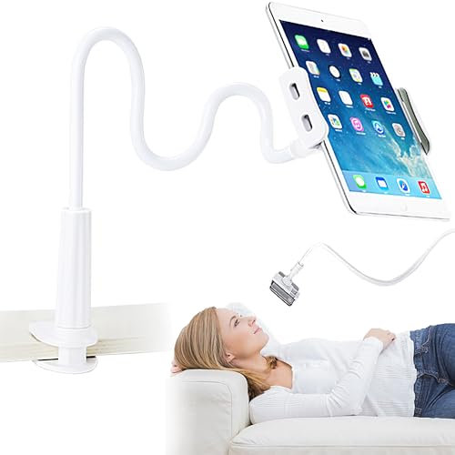 XFLYP Supporto per Telefono, Supporto per Telefono Universale da Scrivania Staffa di Rotazione a 360 °, Lunghezza Totale 80 cm, Supporto Regolabile a Collo d'oca, Braccio Estensibile (Bianco)