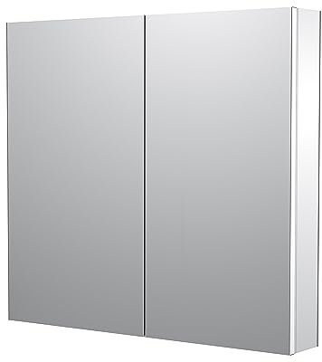 Sunrosa Medizinschrank mit Spiegeltür, 30 × 31.5 Badezimmer gehärtetes Glas Spiegelschrank, wandmontierbarer und eingelassener Spiegelschrank, 2 Türen Medizinschrank mit gehärtetem Glas Spiegel II
