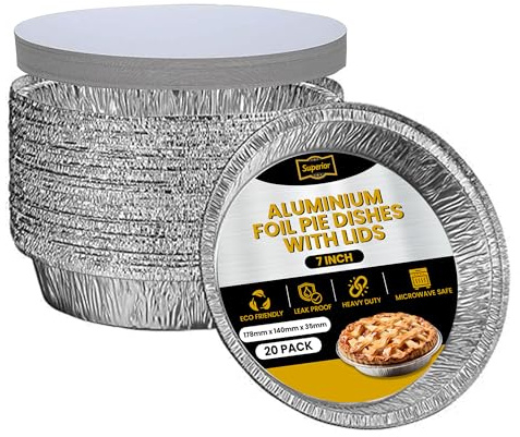 Superior Foil Pie Dishes with Lids Set for Baking, 7 Inch Round Pack of 20