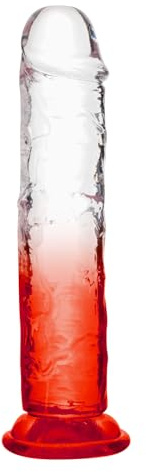 Petit Gode, 15.7CM Gode Ventouse pour jouer les mains libres, gode transparent coupé en rouge avec dégradé de couleurs pour femmes, hommes